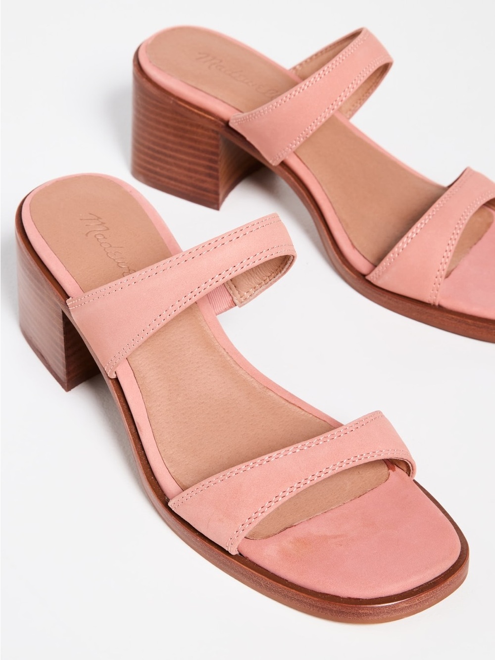 Women's Two-Strap Block Heel Sandal in Blush Pink
